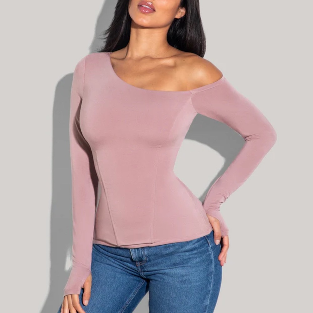 Ta3 Shapey Long Sleeve One Shoulder Top
